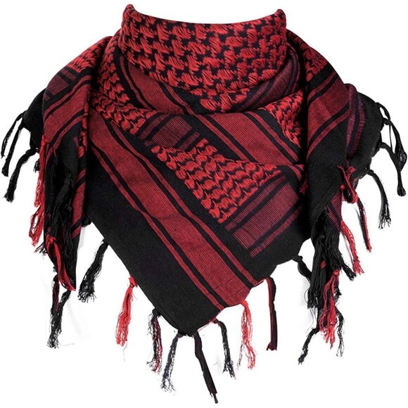 ⚡Men Black Red 100% Cotton Military Shemagh Tactical Keffiyeh Scarf Wrap - Picture 6 of 9